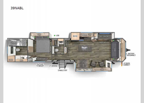 Floorplan - 2024 Timberwolf Black Label 39NABL Destination Trailer