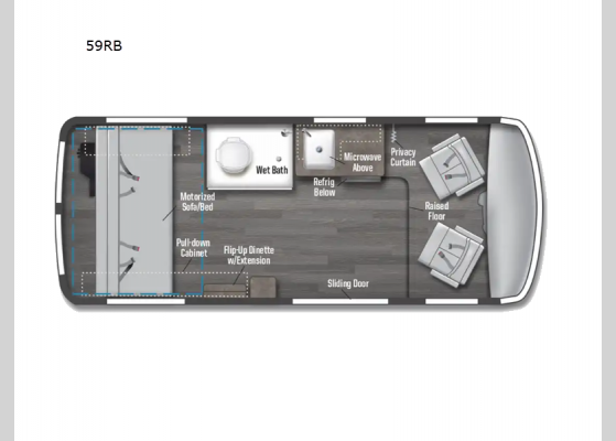 Floorplan - 2024 Roam Open Concept 59RB Motor Home Class B
