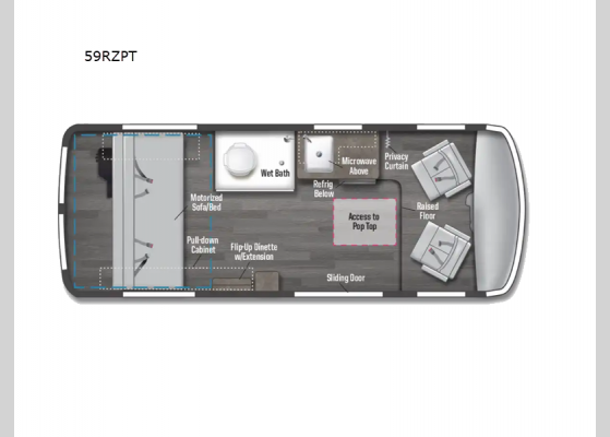 Floorplan - 2024 Roam Open Concept 59RZPT Motor Home Class B