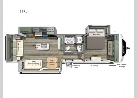 Floorplan - 2024 Eddie Bauer 33RL Travel Trailer