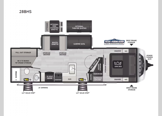 Floorplan - 2025 Cougar Half-Ton 28BHS Travel Trailer