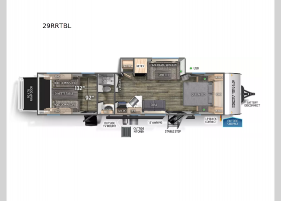 Floorplan - 2024 Cherokee Grey Wolf Black Label 29RRTBL Toy Hauler Travel Trailer