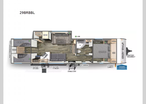 Floorplan - 2024 Cherokee Grey Wolf Black Label 29BRBBL Travel Trailer