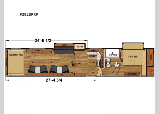 Floorplan - 2024 Attitude Platinum F3928RRP Toy Hauler Fifth Wheel