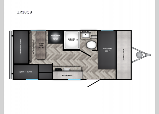 Floorplan - 2025 Zinger Lite ZR18QB Travel Trailer