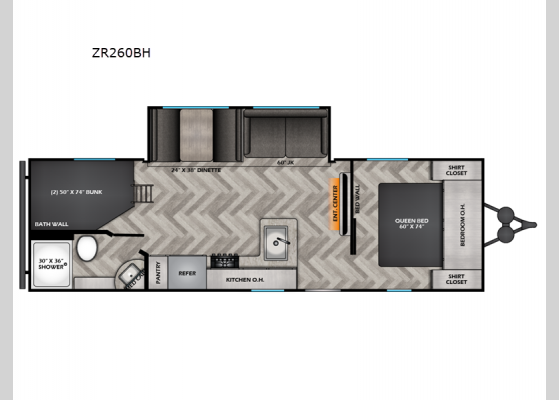 Floorplan - 2025 Zinger Lite ZR260BH Travel Trailer