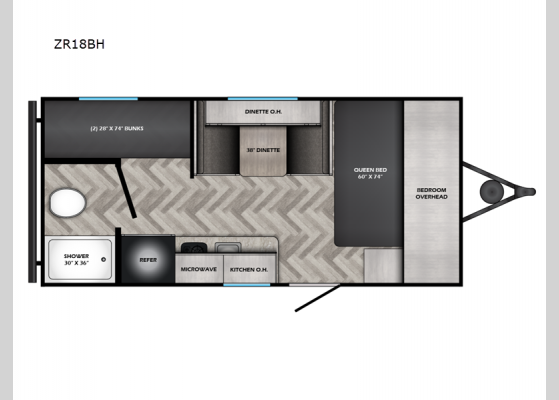 Floorplan - 2025 Zinger Lite ZR18BH Travel Trailer