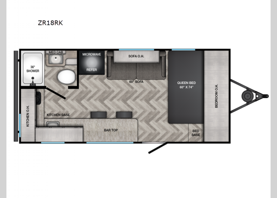 Floorplan - 2025 Zinger Lite ZR18RK Travel Trailer