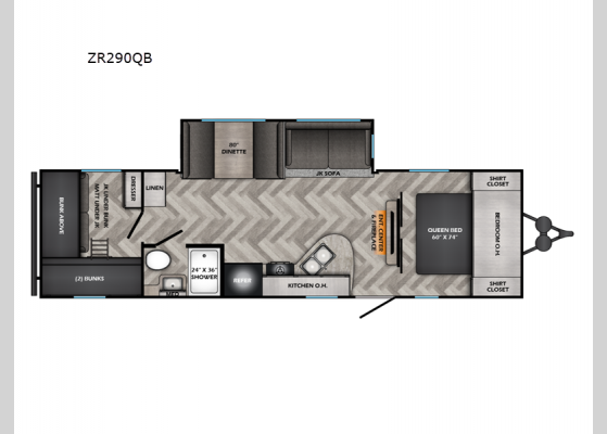 Floorplan - 2025 Zinger Lite ZR290QB Travel Trailer