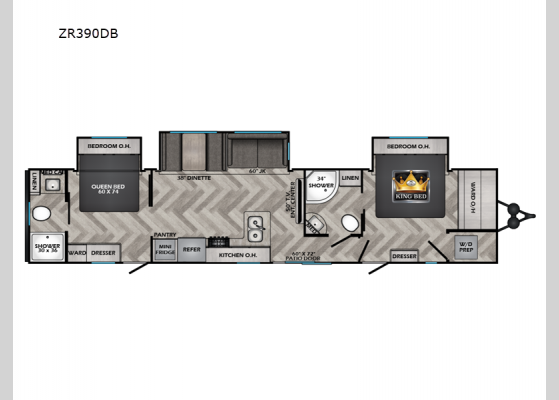 Floorplan - 2025 Zinger ZR390DB Travel Trailer