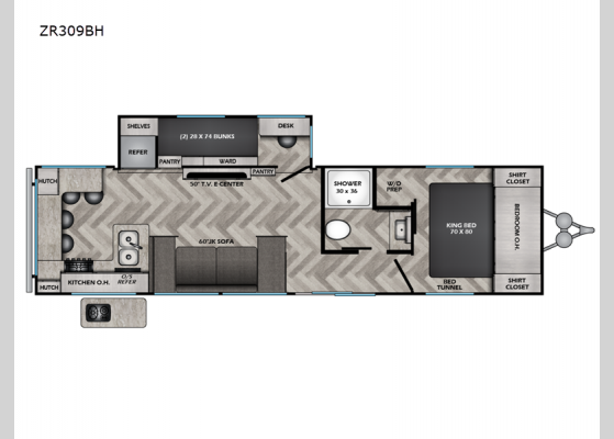 Floorplan - 2025 Zinger ZR309BH Travel Trailer