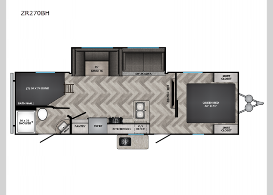 Floorplan - 2025 Zinger ZR270BH Travel Trailer