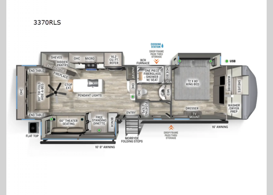 Floorplan - 2025 Sandpiper 3370RLS Fifth Wheel