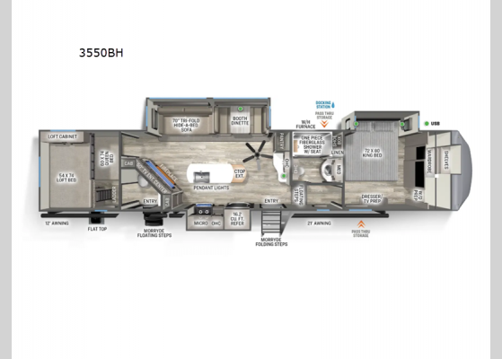 Floorplan - 2025 Sandpiper 3550BH Fifth Wheel