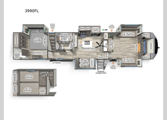 Floorplan - 2025 Sandpiper 3990FL Fifth Wheel