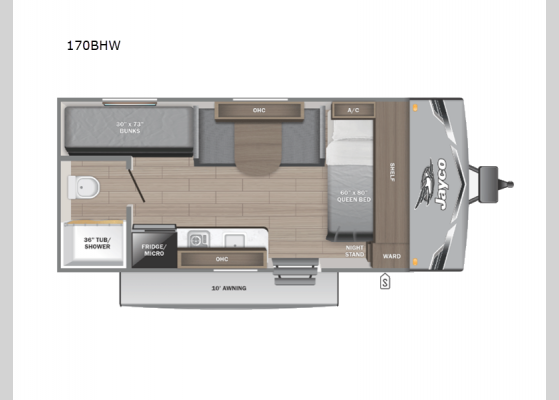 Floorplan - 2025 Jay Flight SLX 170BHW Travel Trailer