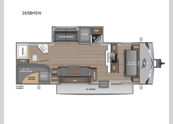 Floorplan - 2025 Jay Flight SLX 265BHSW Travel Trailer