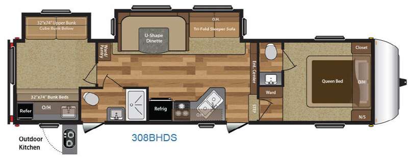 Floorplan - 2016 Keystone RV Hideout 308BHDS
