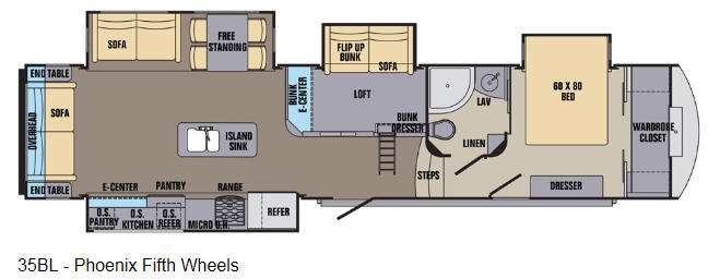 Floorplan - 2016 Shasta RVs Phoenix 35BL