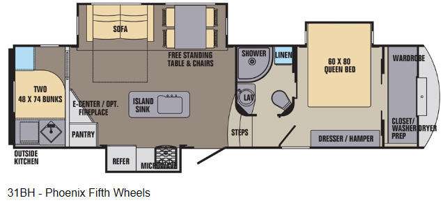 Floorplan - 2016 Shasta RVs Phoenix 31BH