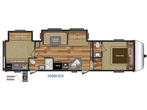 Floorplan - 2016 Keystone RV Hideout 308BHDS