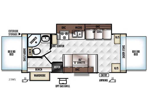 Floorplan - 2016 Forest River RV Rockwood Roo 23WS
