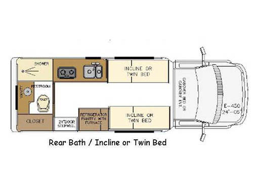Floorplan - 2017 Born Free Spirit Rear Bath wIncline or Twin Beds