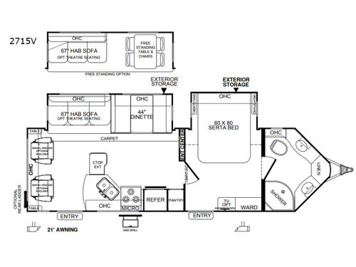 Rockwood Windjammer 2715V Floorplan
