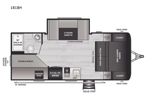 Hideout Single Axle 181BH Floorplan