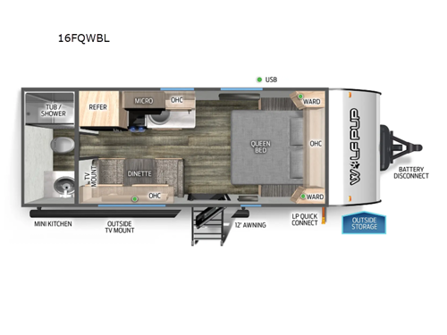 Cherokee Wolf Pup Black Label 16FQWBL Floorplan