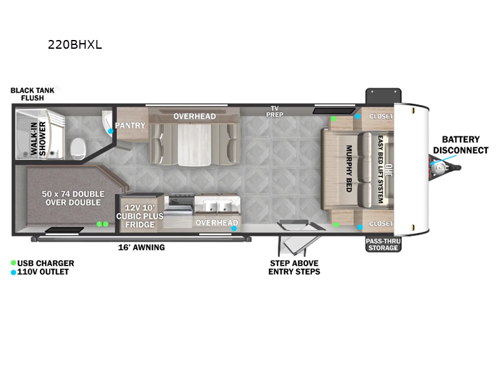 Wildwood X-Lite 220BHXL Floorplan Image