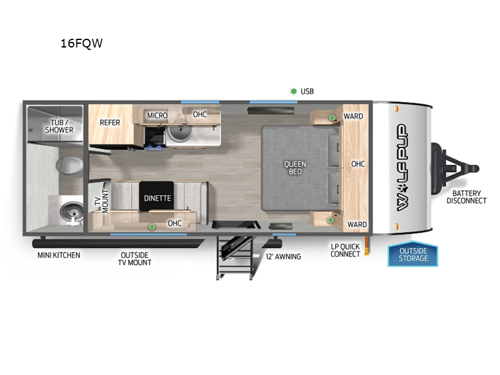 Cherokee Wolf Pup 16FQW Floorplan