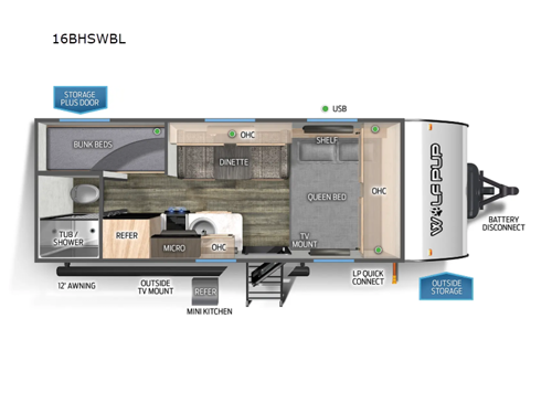 Cherokee Wolf Pup Black Label 16BHSWBL Floorplan