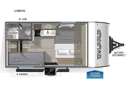 Cherokee Wolf Pup 14BHW Floorplan