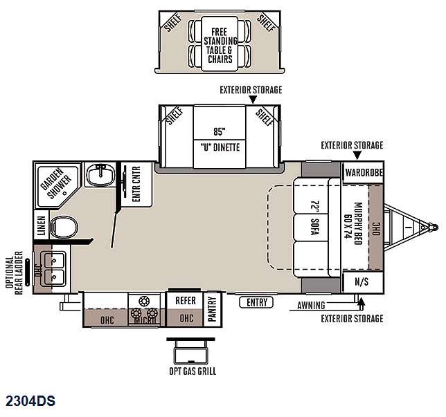 Floorplan - 2015 Forest River RV Rockwood Ultra Lite 2304DS