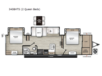 Aurora Sky Series 340BHTS (2 Queen Beds) Floorplan Image