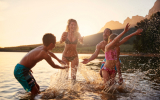 family playing outdoors