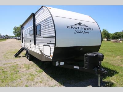 East to West RV With Mounted Propane Tank and Awning