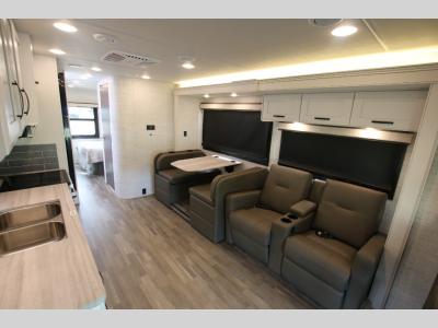 Interior view of kitchen and living room