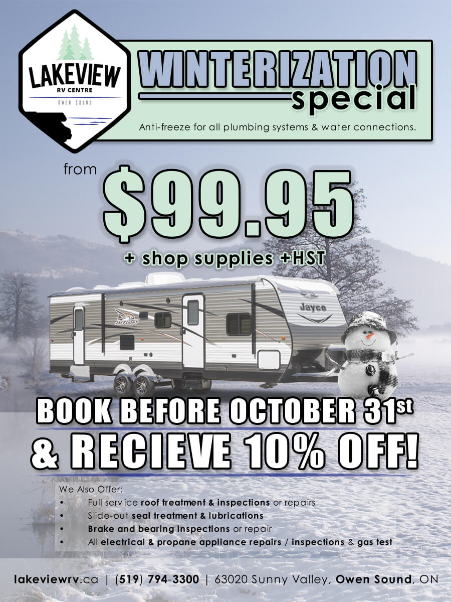 Winterization Special - From $99.95 + shop supplied + HST