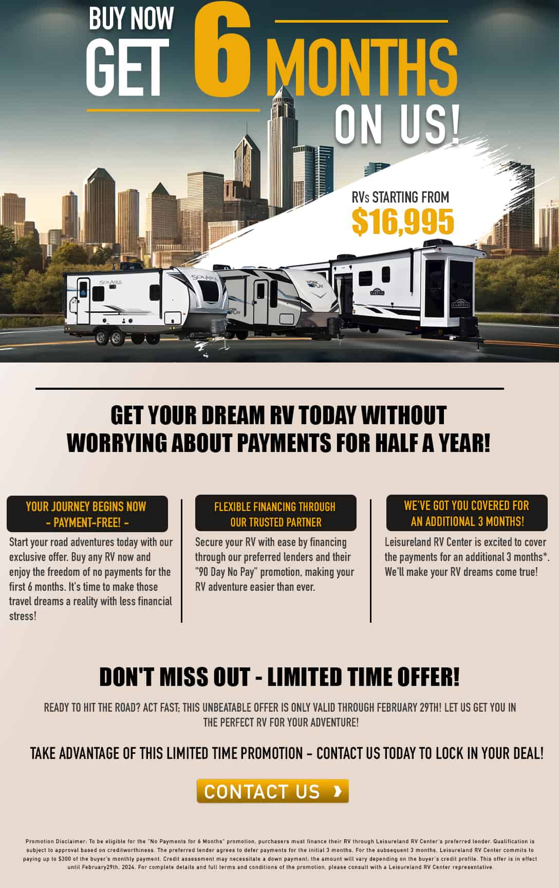 No Payments for 6 Months | Leisureland RV Center