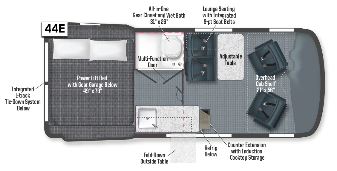 Winnebago Revel Camper Van Floorplan and Specifications