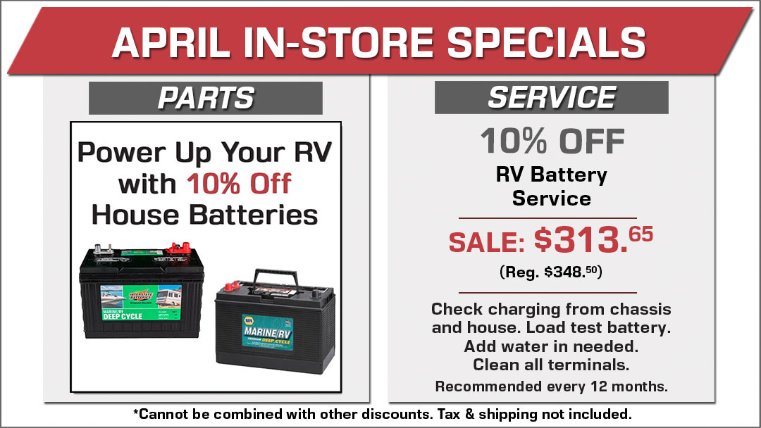 10% Off House Batteries and 10% Off RV Battery Service