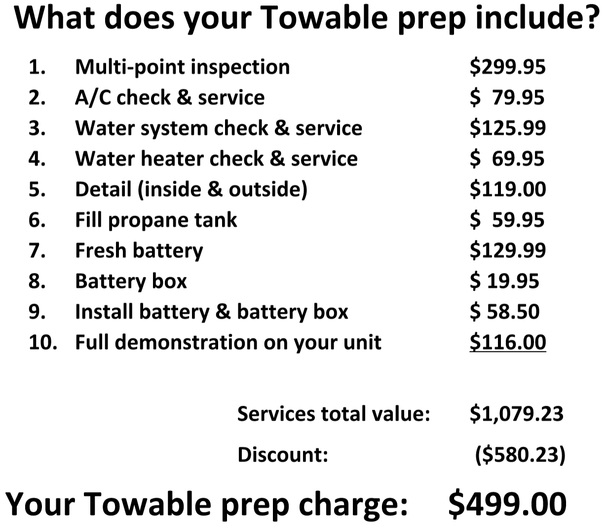 prep fees towable