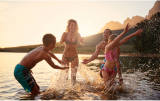 family playing outdoors