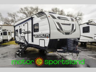 Front side angle of the 2022 Forest River Stealth FQ2113 with awning extended