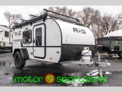 Angled front view of 2025 ROG 12RK-XT off-road trailer with propane tank