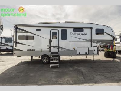 Curbside main entry stairs on the KZ Durango D250RED fifth wheel