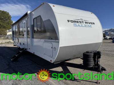 Front corner view of the 2025 Forest River Salem 29VIEW travel trailer for sale at Motor Sportsland
