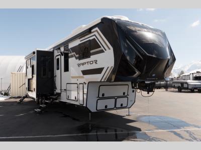 Front cap of the 2025 Keystone RV Raptor 415 fifth wheel toy hauler for sale at Motor Sportsland